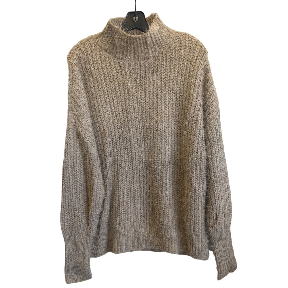 BKE Mock Neck Cozy Fall Sweater Taupe Brown Eyelash Knit Chunky‎ Pullover Medium